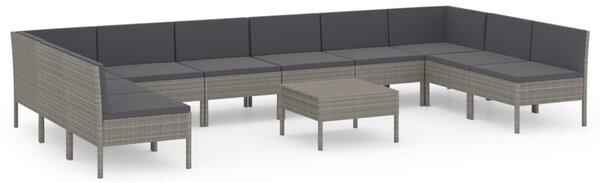 11 részes szürke polyrattan kerti ülőgarnitúra párnákkal