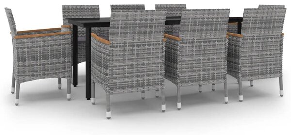 9 részes polyrattan és üveg kerti étkezőgarnitúra párnákkal