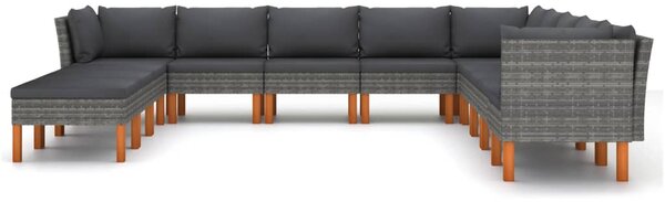 12 részes szürke polyrattan kerti ülőgarnitúra párnákkal
