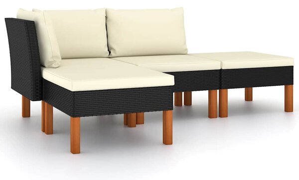 4 részes fekete polyrattan kerti ülőgarnitúra párnákkal