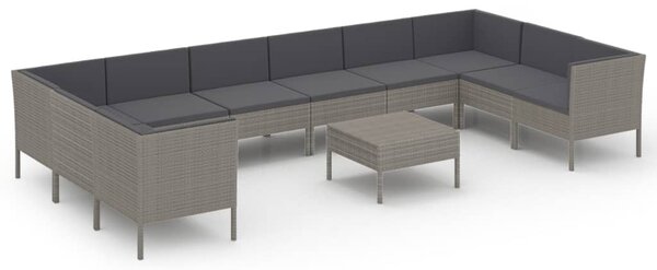 11 részes szürke polyrattan kerti ülőgarnitúra párnákkal