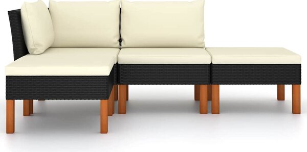 4 részes fekete polyrattan kerti ülőgarnitúra párnákkal