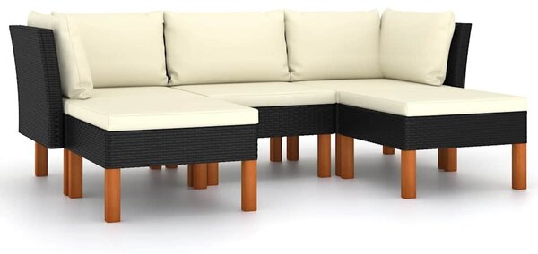 5 részes fekete polyrattan kerti ülőgarnitúra párnákkal