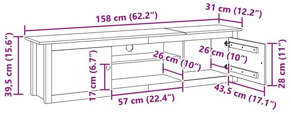 VidaXL TV állvány HILL Méz barna 158 x 40 x 39.5 cm Tömör fenyő