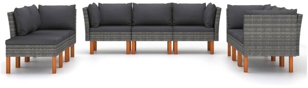 9 részes szürke polyrattan kerti ülőgarnitúra párnákkal