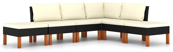 6 részes fekete polyrattan kerti ülőgarnitúra párnákkal