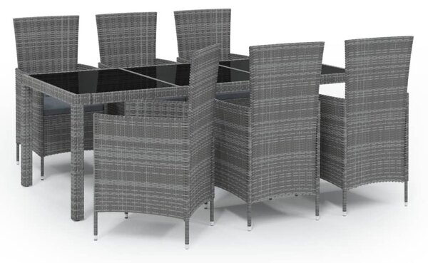 7 részes szürke polyrattan kültéri étkezőgarnitúra párnákkal