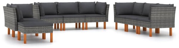 9 részes szürke polyrattan kerti ülőgarnitúra párnákkal