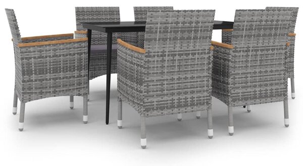 7 részes polyrattan és üveg kerti étkezőgarnitúra párnákkal