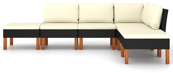 6 részes fekete polyrattan kerti ülőgarnitúra párnákkal