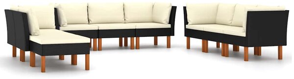 9 részes fekete polyrattan kerti ülőgarnitúra párnákkal