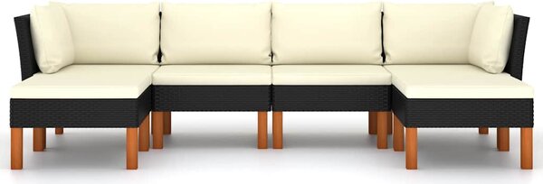 6 részes fekete polyrattan kerti ülőgarnitúra párnákkal