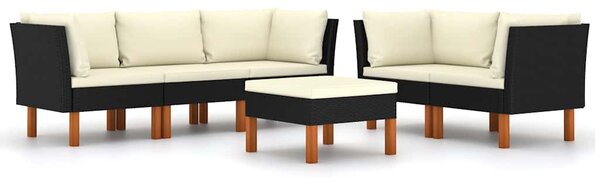 6 részes fekete polyrattan kerti ülőgarnitúra párnákkal