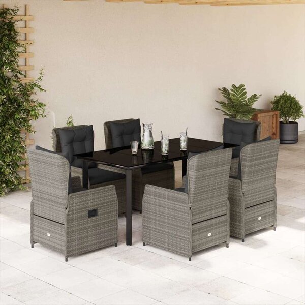 VidaXL 7 részes szürke polyrattan kerti étkezőgarnitúra párnával