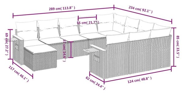 VidaXL Polyrattan Kerti Ülőgarnitúra - 11 részes - Fekete