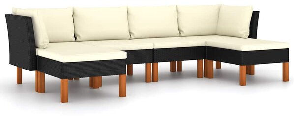 6 részes fekete polyrattan kerti ülőgarnitúra párnákkal