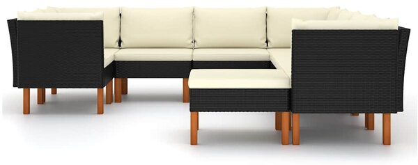 9 részes fekete polyrattan kerti ülőgarnitúra párnákkal
