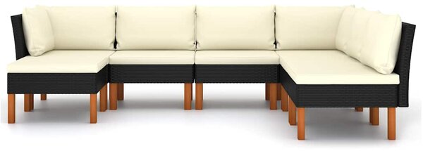 7 részes fekete polyrattan kerti ülőgarnitúra párnákkal