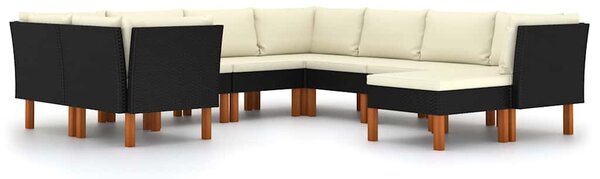 9 részes fekete polyrattan kerti ülőgarnitúra párnákkal
