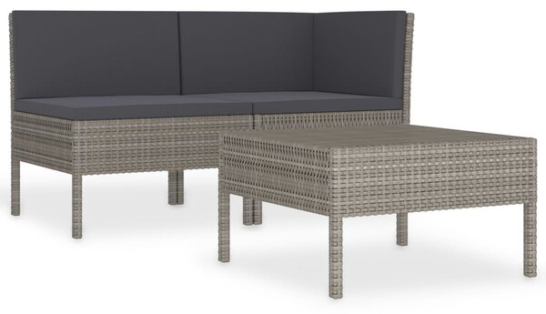3 részes szürke polyrattan kerti ülőgarnitúra párnákkal
