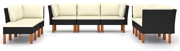 9 részes fekete polyrattan kerti ülőgarnitúra párnákkal