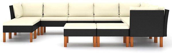12 részes fekete polyrattan kerti ülőgarnitúra párnákkal