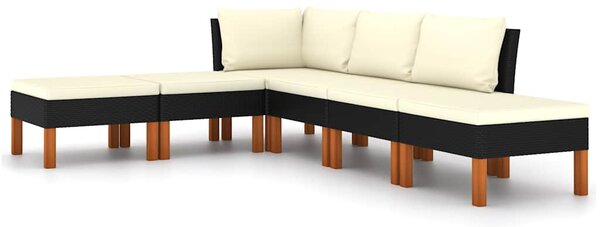 6 részes fekete polyrattan kerti ülőgarnitúra párnákkal