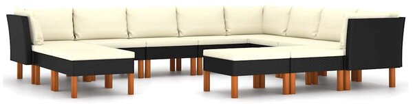 12 részes fekete polyrattan kerti ülőgarnitúra párnákkal