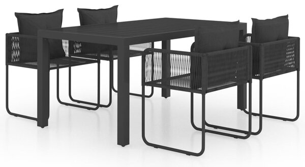 5 részes fekete PVC rattan kerti étkezőgarnitúra