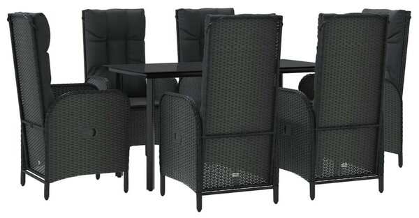 VidaXL 7 részes fekete polyrattan kerti étkezőgarnitúra párnával