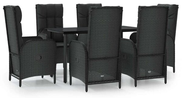 VidaXL 7 részes fekete polyrattan kerti étkezőgarnitúra párnával