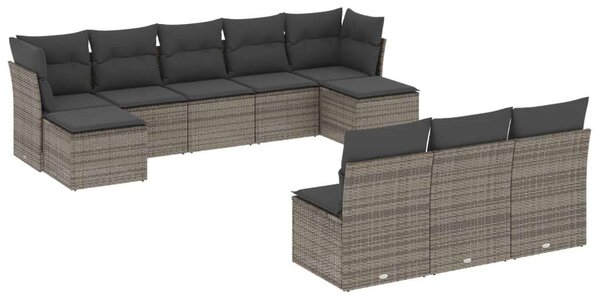 VidaXL Polyrattan Kerti Ülőgarnitúra - 10 részes - Szürke