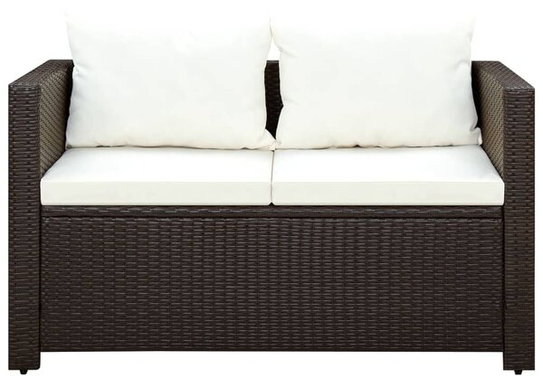 3 darabos barna polyrattan bisztrószett párnákkal