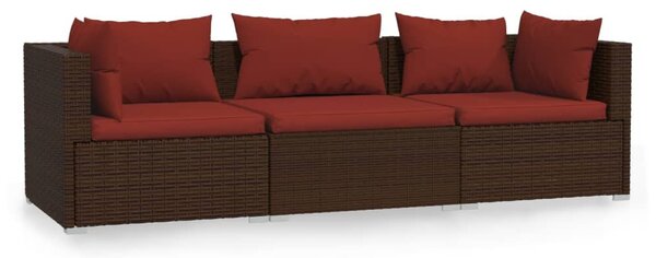 3 személyes barna polyrattan kanapé párnákkal