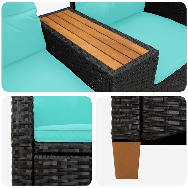 VidaXL Dönthető pad asztallal Fekete és Türkiz 126 x 65 x 112 cm