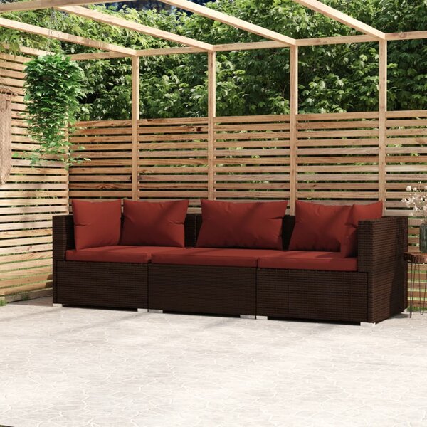 3 személyes barna polyrattan kanapé párnákkal