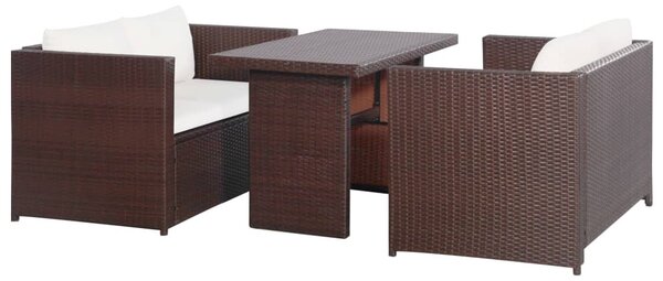 3 darabos barna polyrattan bisztrószett párnákkal