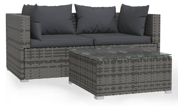3 részes szürke polyrattan kerti ülőgarnitúra párnákkal
