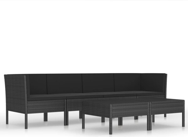 6 részes fekete polyrattan kerti bútorszett párnákkal
