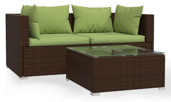 3 részes barna polyrattan kerti ülőgarnitúra párnával
