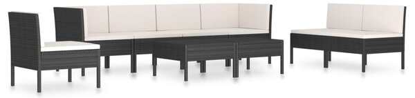 9 részes fekete polyrattan kerti bútorszett párnákkal