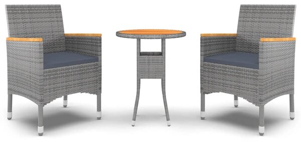 3 részes szürke polyrattan kerti étkezőgarnitúra