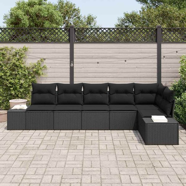 Kerti Kanapé Szett tárolóval 6 pcs Fekete polirattan