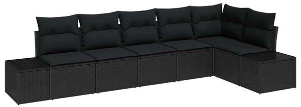 Kerti Kanapé Szett tárolóval 6 pcs Fekete polirattan