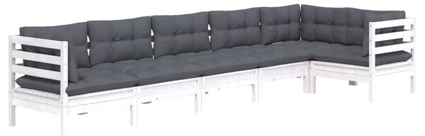 6 részes fehér fenyőfa kerti ülőgarnitúra párnákkal