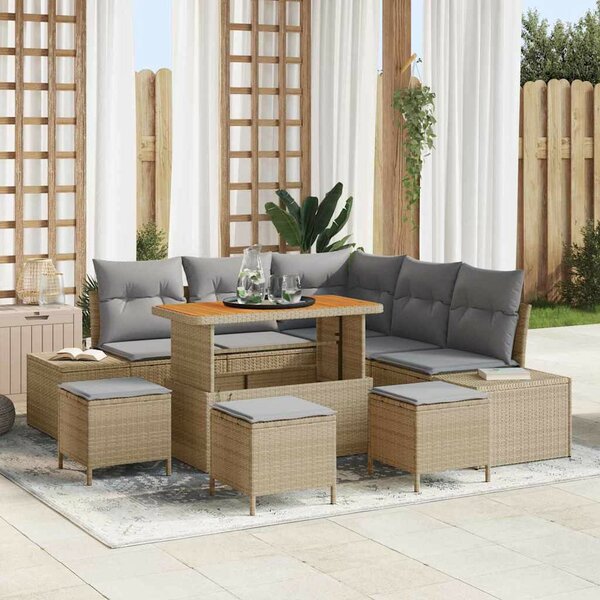 Kerti Kanapé Szett párnával tárolóval 9 pcs Bézs Poli rattan