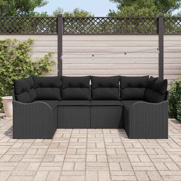 Kerti Kanapé Szett tárolóval 6 pcs Fekete Poli rattan