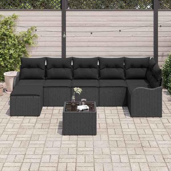 Kerti Kanapé Szett párnával 8 pcs Fekete Poli rattan