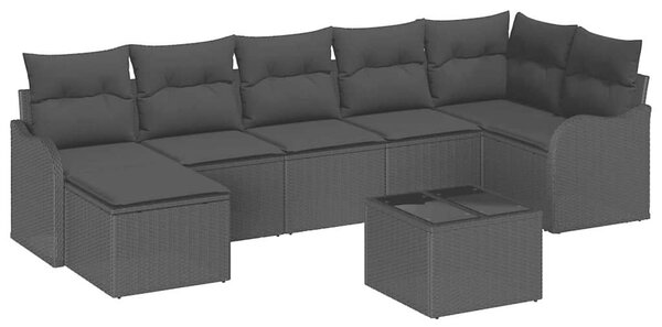 Kerti Kanapé Szett párnával 8 pcs Fekete Poli rattan