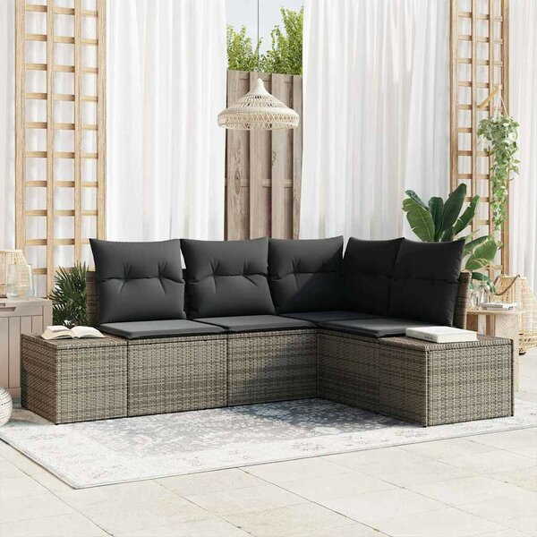 Kerti Kanapé Szett tárolóval 4 pcs Szürke polirattan
